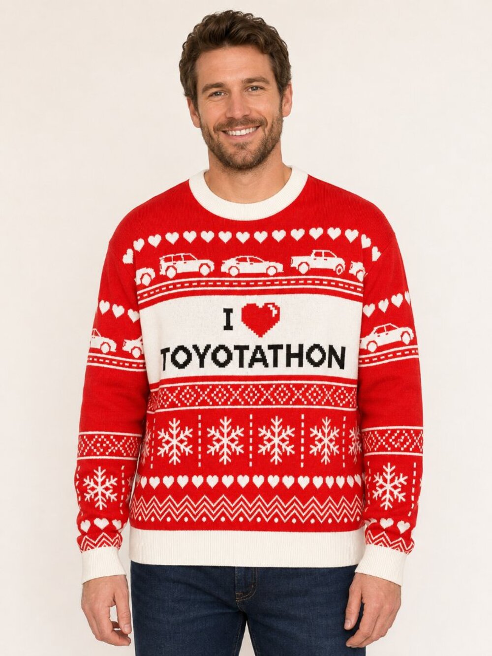Toyota Toyotathon Ugly Christmas Sweater Red White Unisex Large